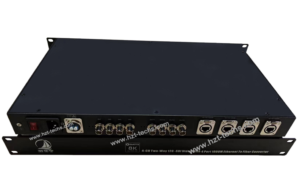 4-ch two-way 12G-SDI video to fiber converter+ 4 port 1000m Ethernet to Fiber Converter