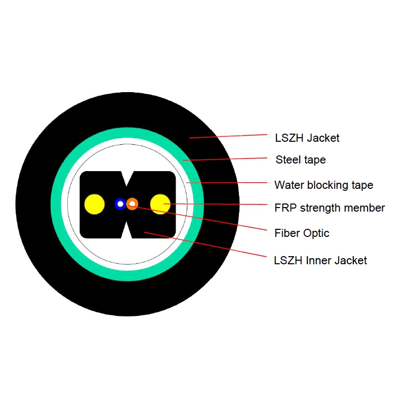  FTTH Armored Drop Cable 1-4 Cores Singlemode G657A1 Fiber Cable 