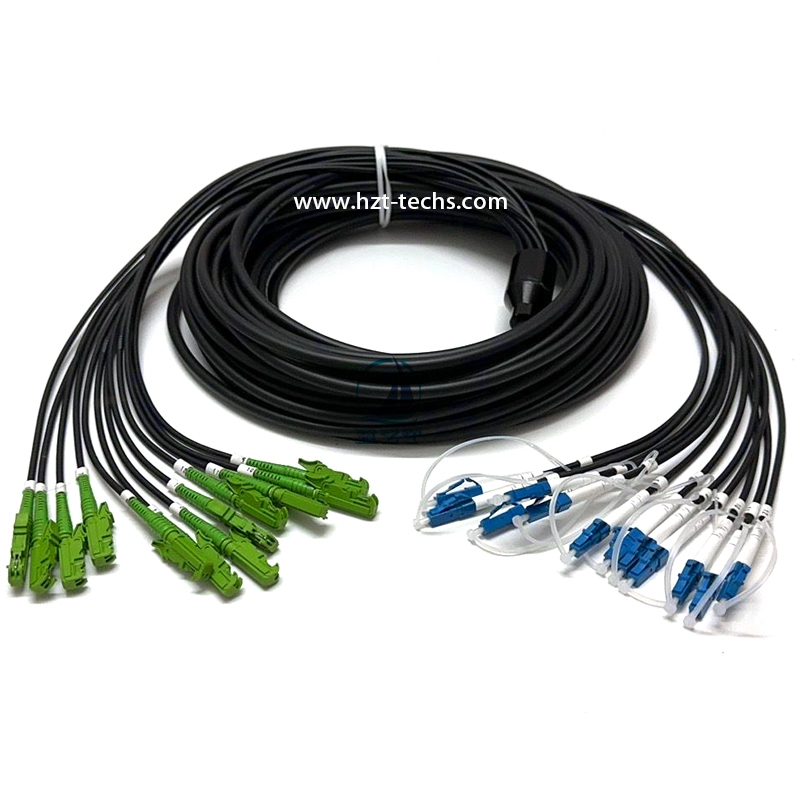 E2000/APC to 12xLC/UPC Armored Flexible Singlemode G657A1 Breakout  Fiber Patch Cords