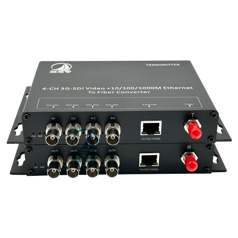 4-ch 3G/HD-SDI Video with 1 port 10/100/1000M Ethernet To Fiber Converter