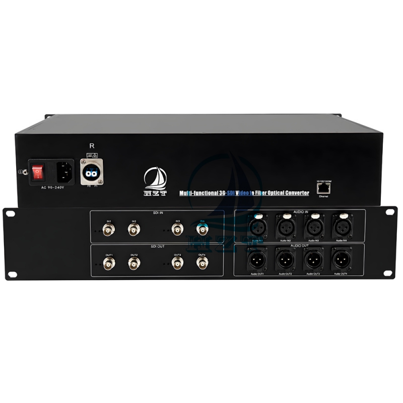 4-ch BIDI 3G/HD-SDI Video With 4-ch BIDI XLR Balanced Audio Over LC Fiber Converter 