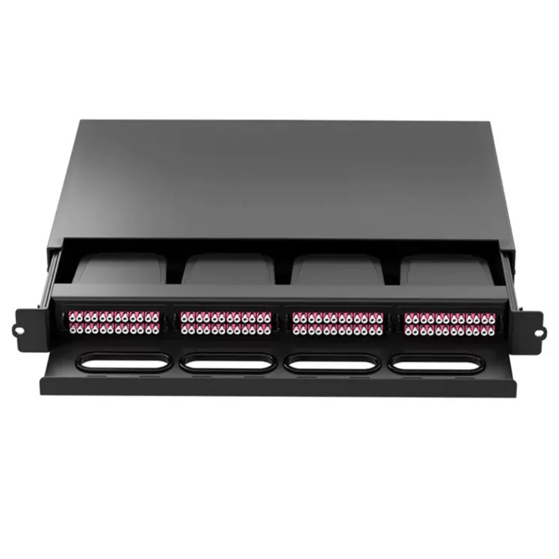 1RU MPO/MTP Sliding Fibre Enclosure with 4 Cassettes 24 LC Fibers 96 cores MPO patch panel