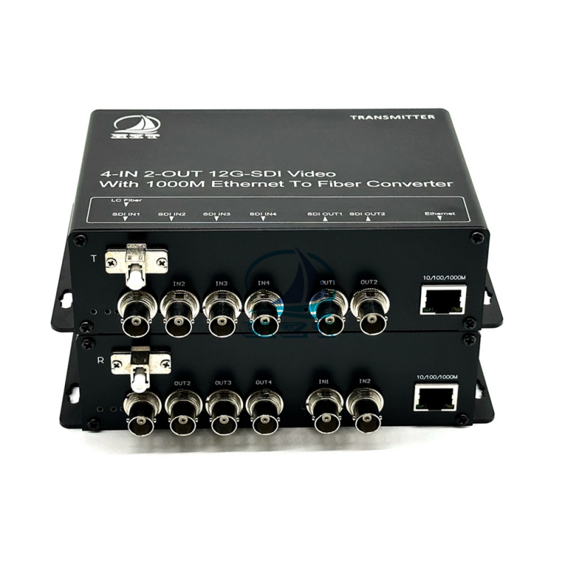 4 Input 2 output 12G-SDI Video+ 10/100/1000M Ethernet to Fiber Converter 