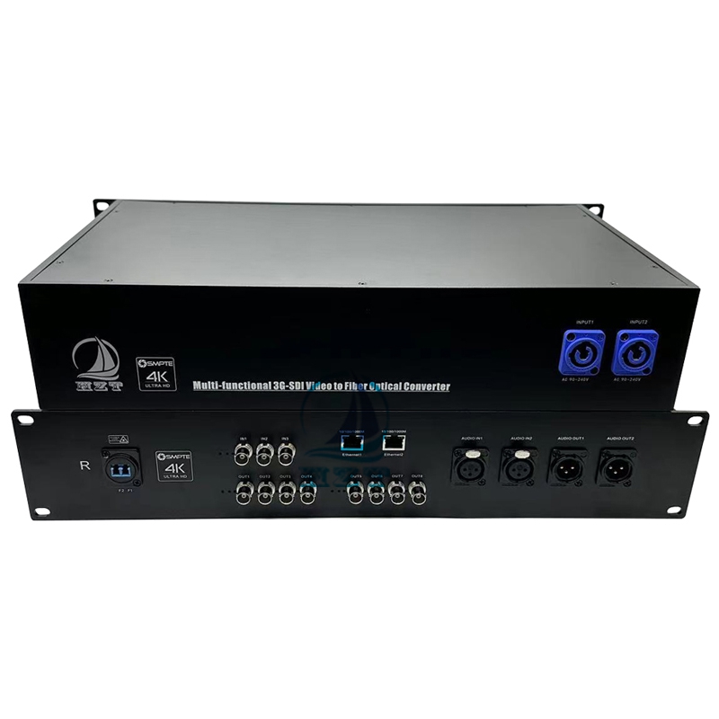 3-CH 3G-SDI Input+8-CH 3G-SDI Output+ 2-CH BIDI XLR Balanced Audio+ 2-CH 1000M Ethernet To Fiber Converter