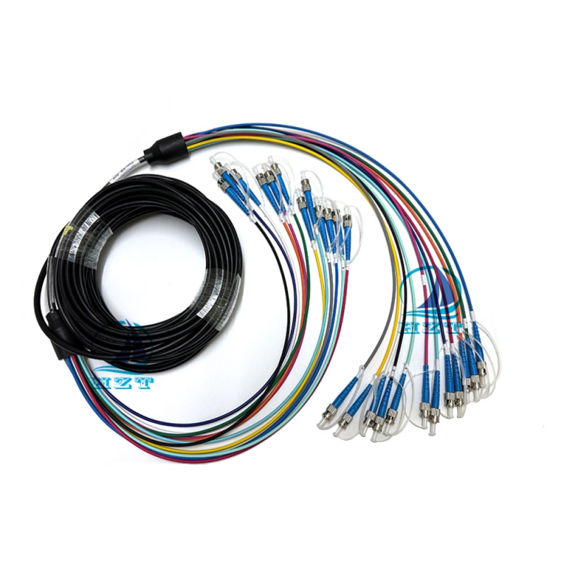 12 Core ST/UPC-ST/UPC Singlemode Tactical Armored Fiber Cable with Colored Breakout Cable