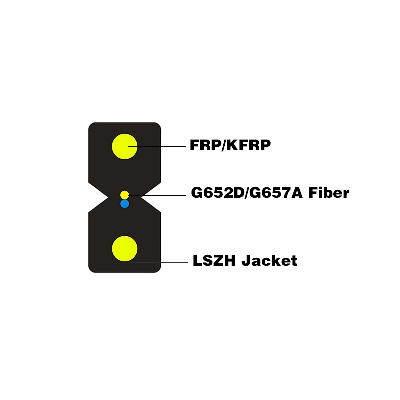 2 Core Indoor FTTH G657A1 Fiber Cable with FRP Strength Member