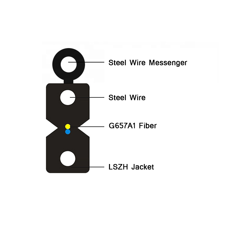 1 Core 2 Core 4 Core FTTH Drop Cable Steel Wire Messenger 