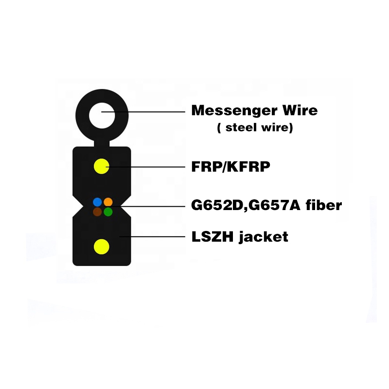 1 Core 2 Core 4 Core FTTH Drop Cable With Steel Wire Messenger FRP Member 