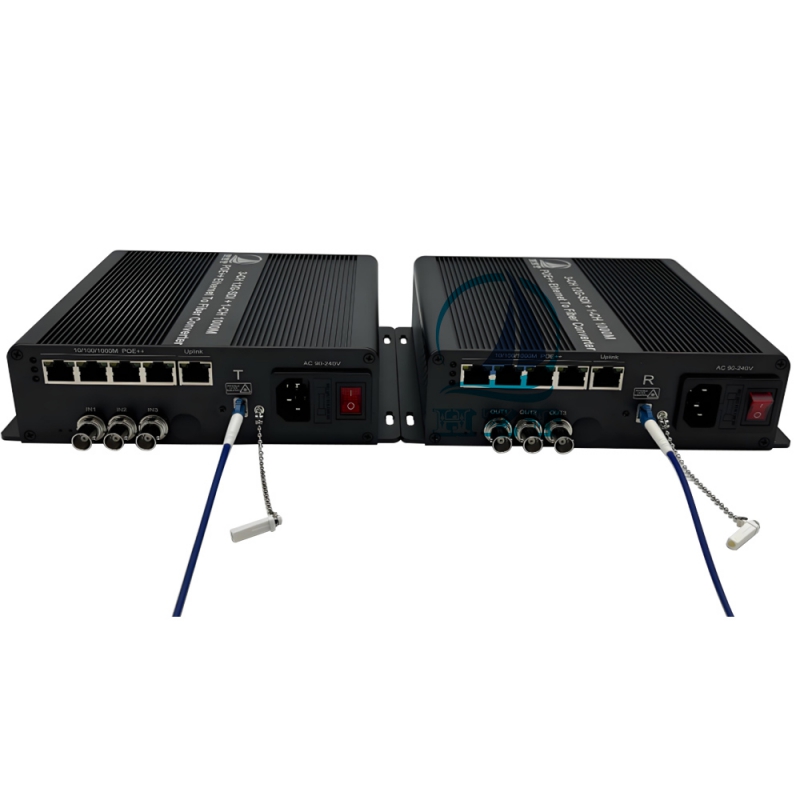 3-ch 12G-SDI Video+ 1 Port  1000M POE++ to Fiber Converter 
