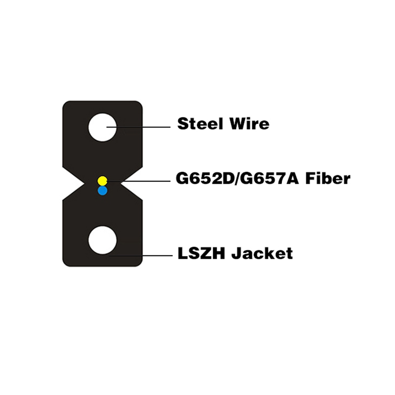 2 Core Indoor FTTH G657A1 Fiber Cable with Steel Wire Strength Member