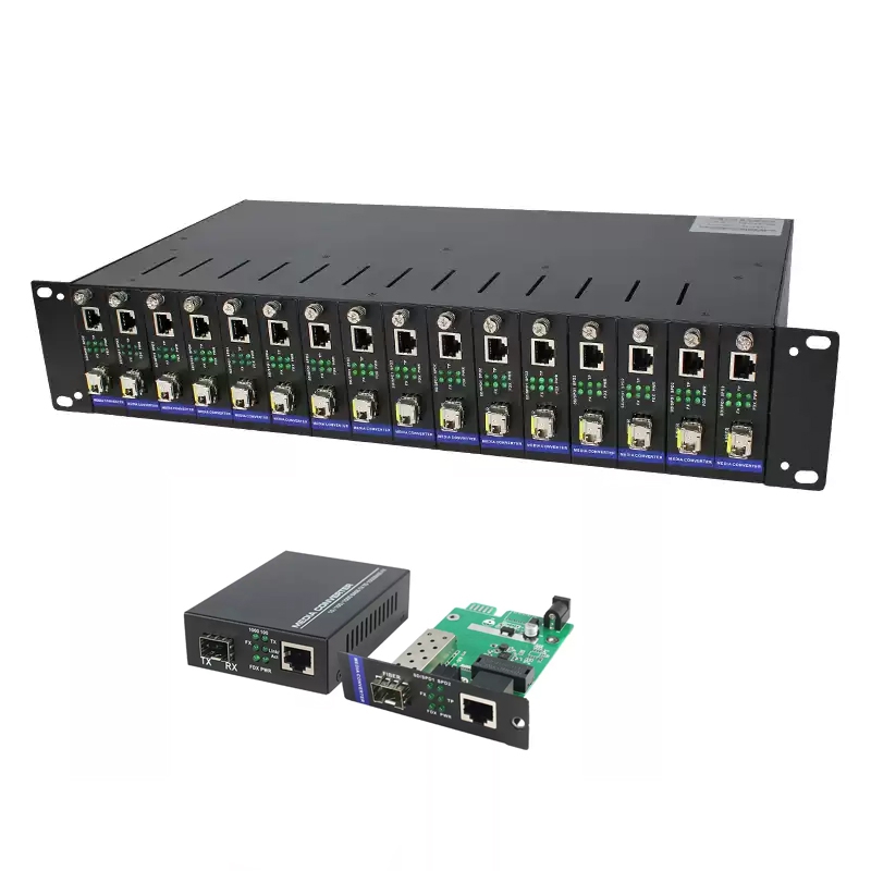 Fiber Media Converter Rack 16 slots Dual power supply 1000M Fiber Media Converter transceiver rack